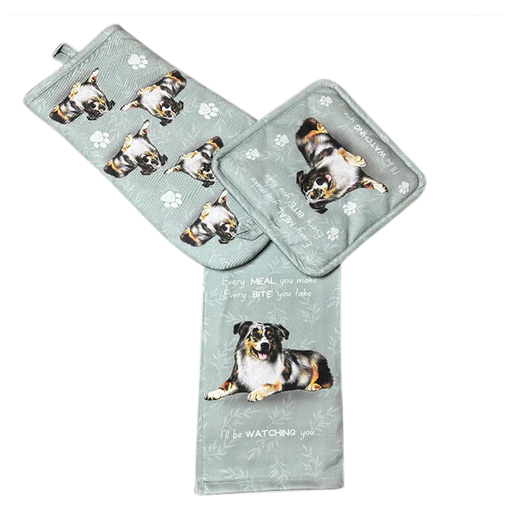 Pet Oven Mitt Set Australian Shepherd Dish Towel 