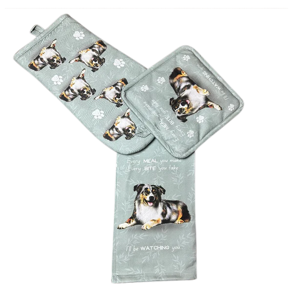 Pet Oven Mitt Set Australian Shepherd Dish Towel 