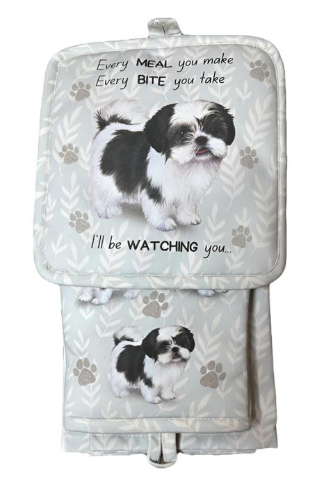 Pet Oven Mitt Set Black and White Shih Tzu Dish Towel 