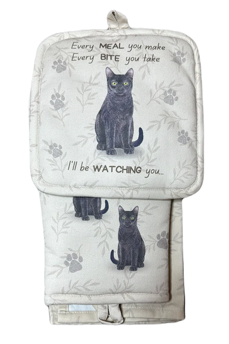 Pet Oven Mitt Set Black Cat Dish Towel 