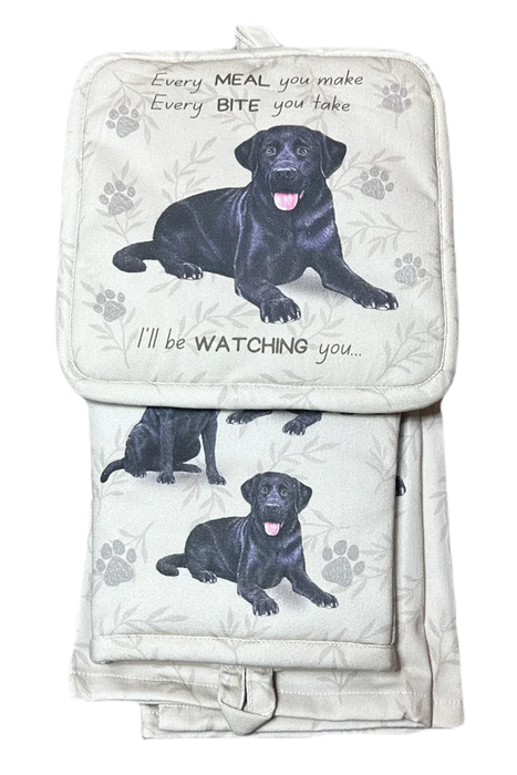 Pet Oven Mitt Set Black Labrador Dish Towel 