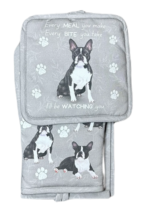 Pet Oven Mitt Set Boston Terrier Dish Towel 