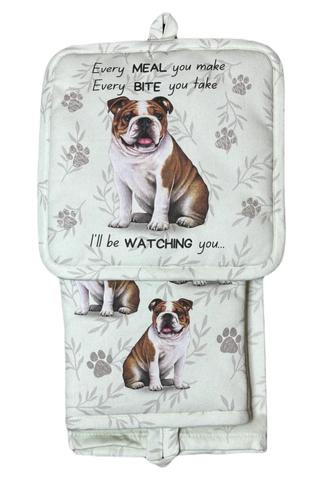 Pet Oven Mitt Set Bulldog Dish Towel 