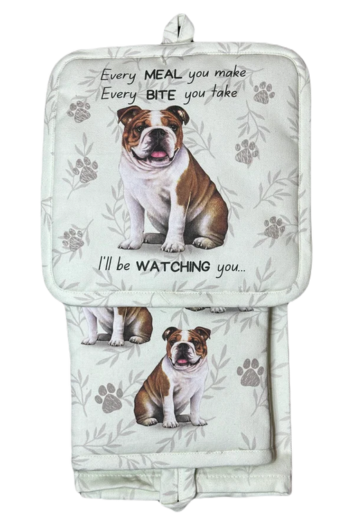 Pet Oven Mitt Set Bulldog Dish Towel 