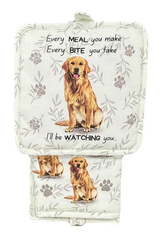 Pet Oven Mitt Set Golden Retriever Dish Towel 