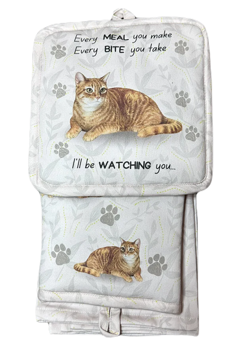 Pet Oven Mitt Set Orange Tabby Dish Towel 