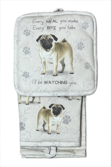 Pet Oven Mitt Set Pug Dish Towel 