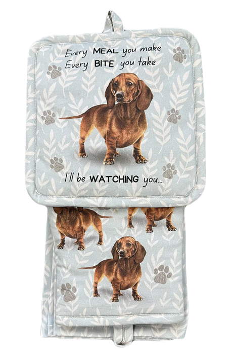 Pet Oven Mitt Set Red Dachshund Dish Towel 