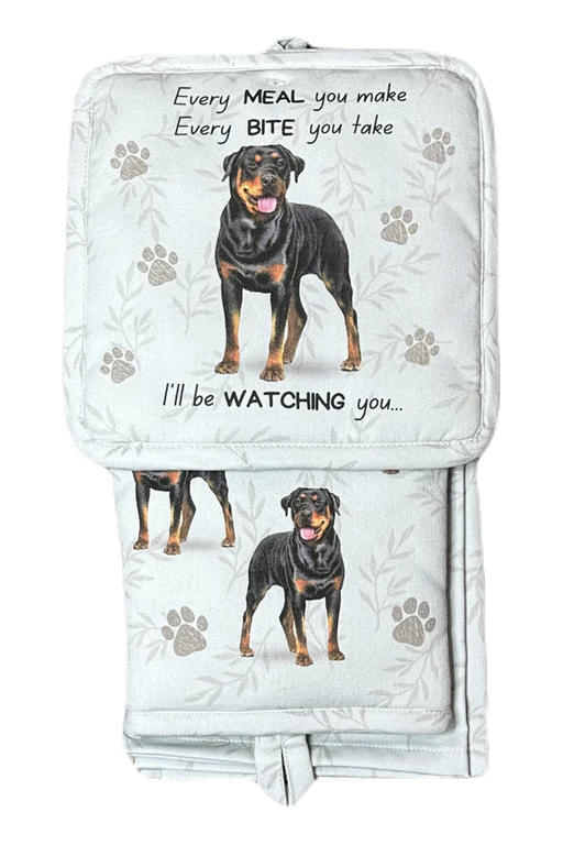 Pet Oven Mitt Set Rottweiler Dish Towel 