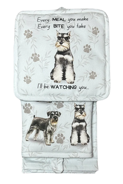 Pet Oven Mitt Set Schnauzer Dish Towel 