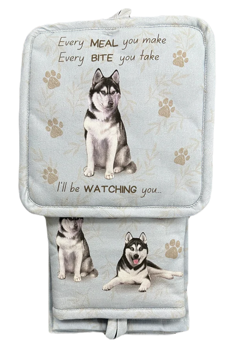 Pet Oven Mitt Set Siberian Husky Dish Towel 