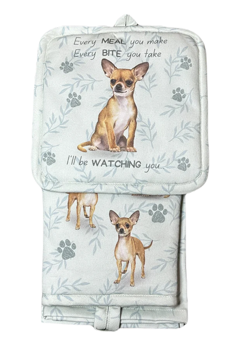 Pet Oven Mitt Set Tan Chihuahua Dish Towel 