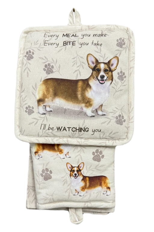 Pet Oven Mitt Set Welsh Corgie Dish Towel 