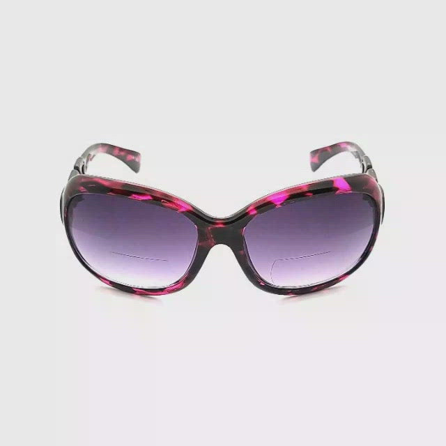 Dame Ladies Premium Large Frame Chain Temple Bifocal Reading Sunglasses purple frame